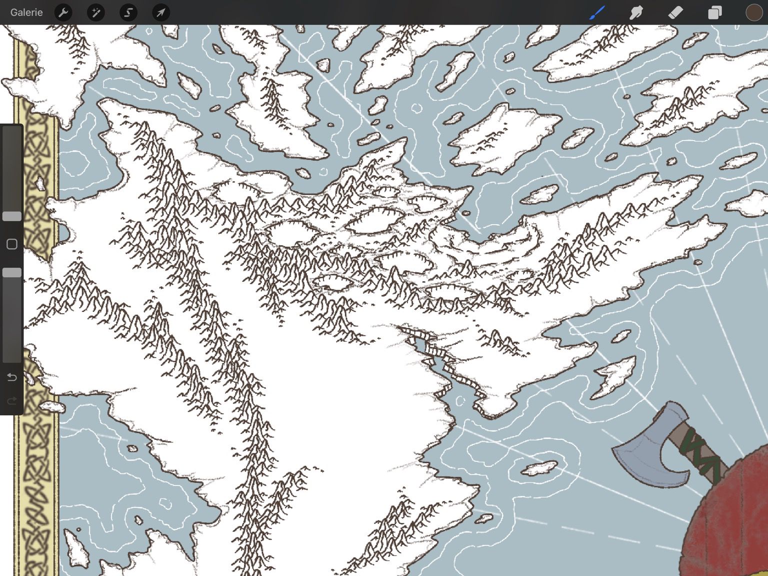 Une chaine de montégnes complexe avec des crat§res d’impact. A complex mountain chain with impact créters.